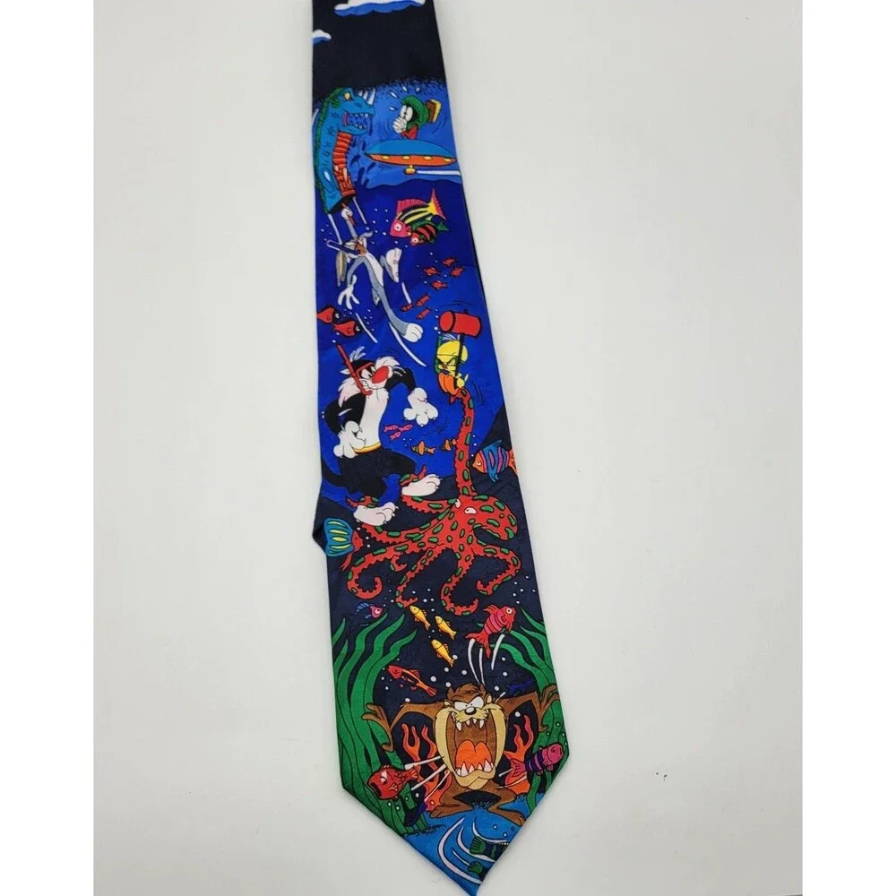 Looney Tunes Mania Tie 1993 Taz Marvin The Martian Tweetie 90s Novelty Tie